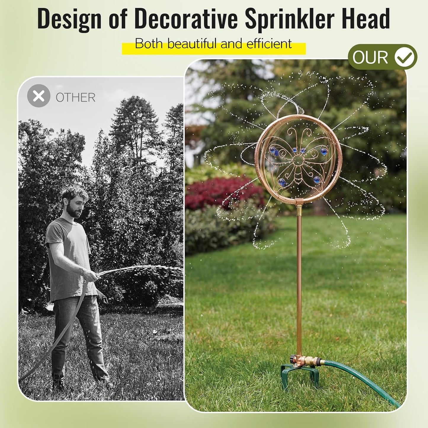 1 Pack 41.4" H Garden Sprinklers Stainless Steel Ornamental Sprinkler 360 Degrees Motion Activated Decorative Sprinkler for Water Feature, Garden Art, and Lawn Art (Butterfly Style,Purple)