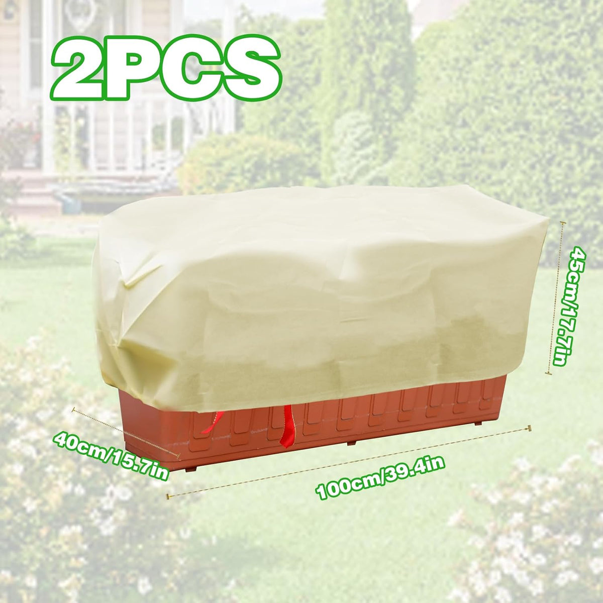 2Pcs Winter Plant Covers Freeze Protection, Rectangular Planter Box Plant Covers for Winter, Frost Blankets for Outdoor Plants with Drawstring, Garden Plant Frost Protection Covers (39×16×18 Inch)