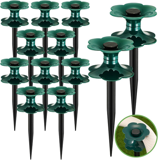 12 Packs 9.84 Inch Garden Hose Guide Stakes, Flower Shaped Plastic Spike Stand Holder with Stake, Heavy Duty Spin Top, Keeps Garden Hose out of Flower Beds, for Plant Protection (Green)