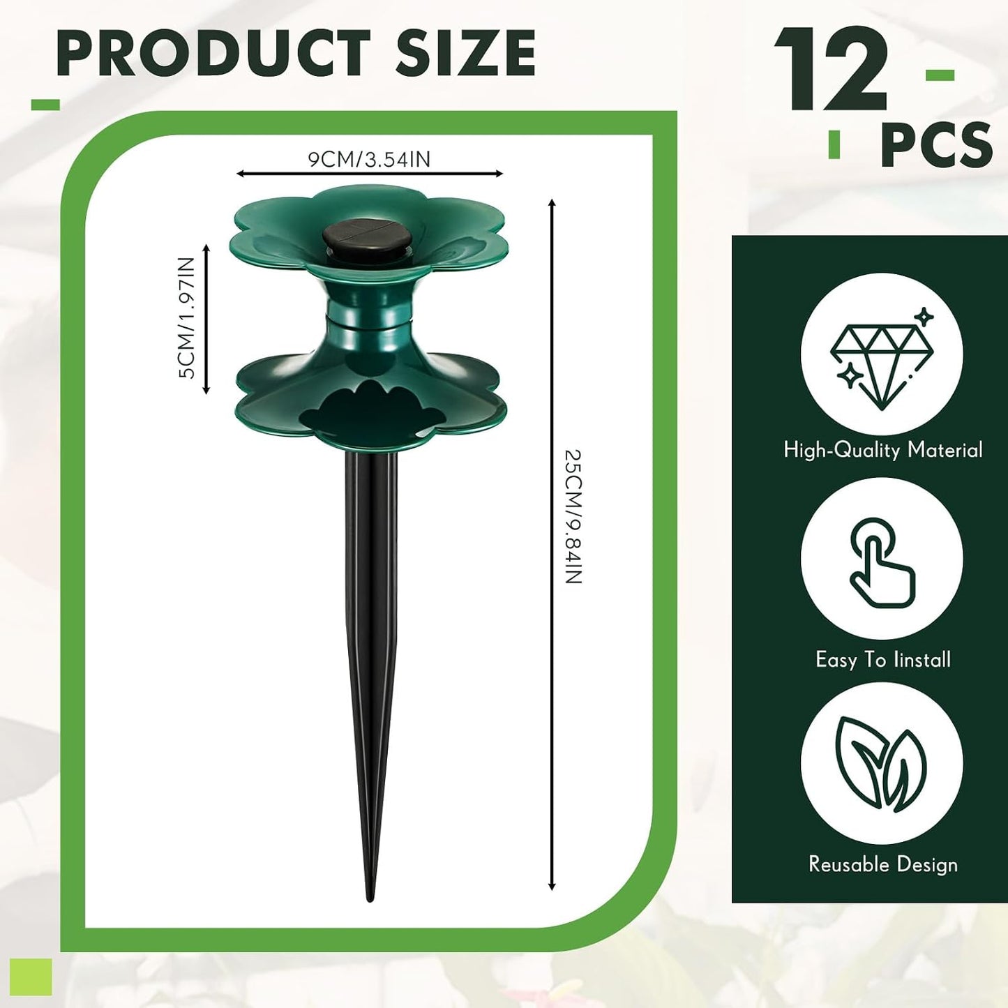 12 Packs 9.84 Inch Garden Hose Guide Stakes, Flower Shaped Plastic Spike Stand Holder with Stake, Heavy Duty Spin Top, Keeps Garden Hose out of Flower Beds, for Plant Protection (Green)