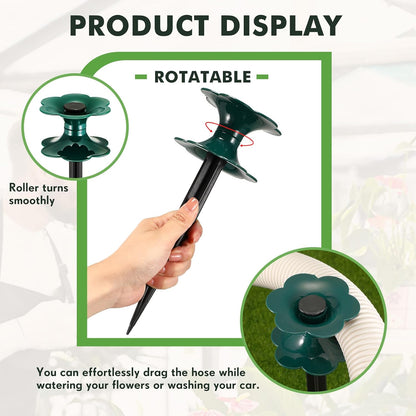 12 Packs 9.84 Inch Garden Hose Guide Stakes, Flower Shaped Plastic Spike Stand Holder with Stake, Heavy Duty Spin Top, Keeps Garden Hose out of Flower Beds, for Plant Protection (Green)