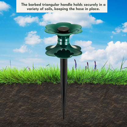 12 Packs 9.84 Inch Garden Hose Guide Stakes, Flower Shaped Plastic Spike Stand Holder with Stake, Heavy Duty Spin Top, Keeps Garden Hose out of Flower Beds, for Plant Protection (Green)