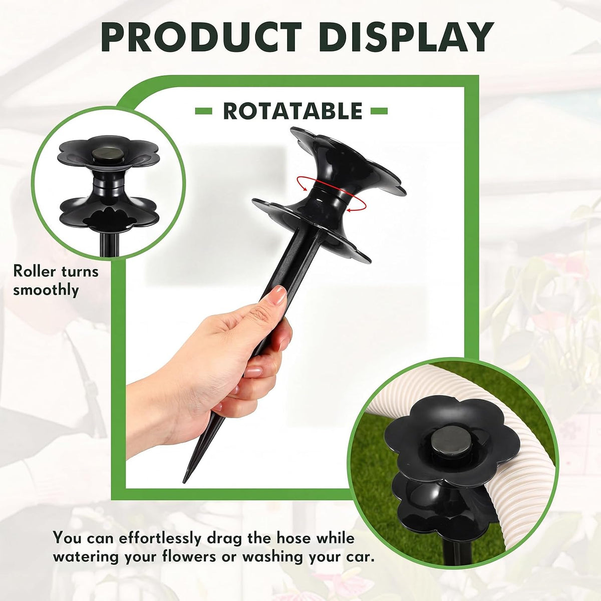 12 Packs 9.84 Inch Garden Hose Guide Stakes, Flower Shaped Plastic Spike Stand Holder with Stake, Heavy Duty Spin Top, Keeps Garden Hose out of Flower Beds, for Plant Protection (Green)
