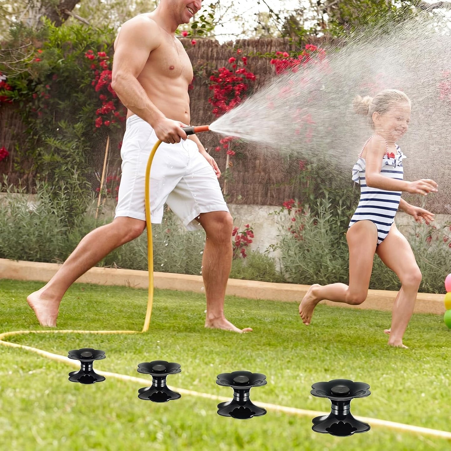12 Packs 9.84 Inch Garden Hose Guide Stakes, Flower Shaped Plastic Spike Stand Holder with Stake, Heavy Duty Spin Top, Keeps Garden Hose out of Flower Beds, for Plant Protection (Green)