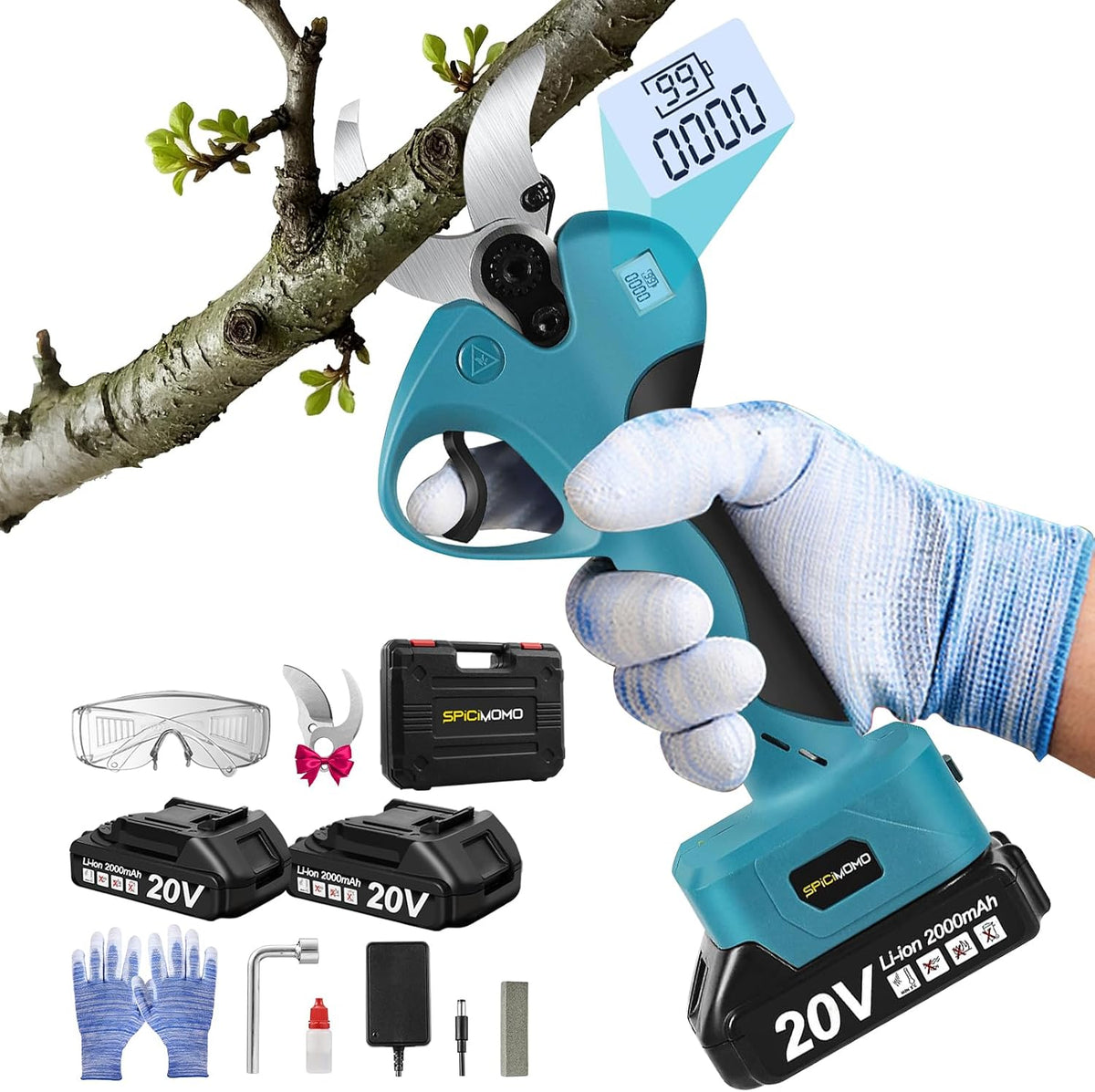 Electric Pruning Shears Cordless Brushless - Professional Battery Powered Pink Pruner, 2 Batteries & Replaceable Blades, Toolbox for Efficient Garden & Landscape Maintenance