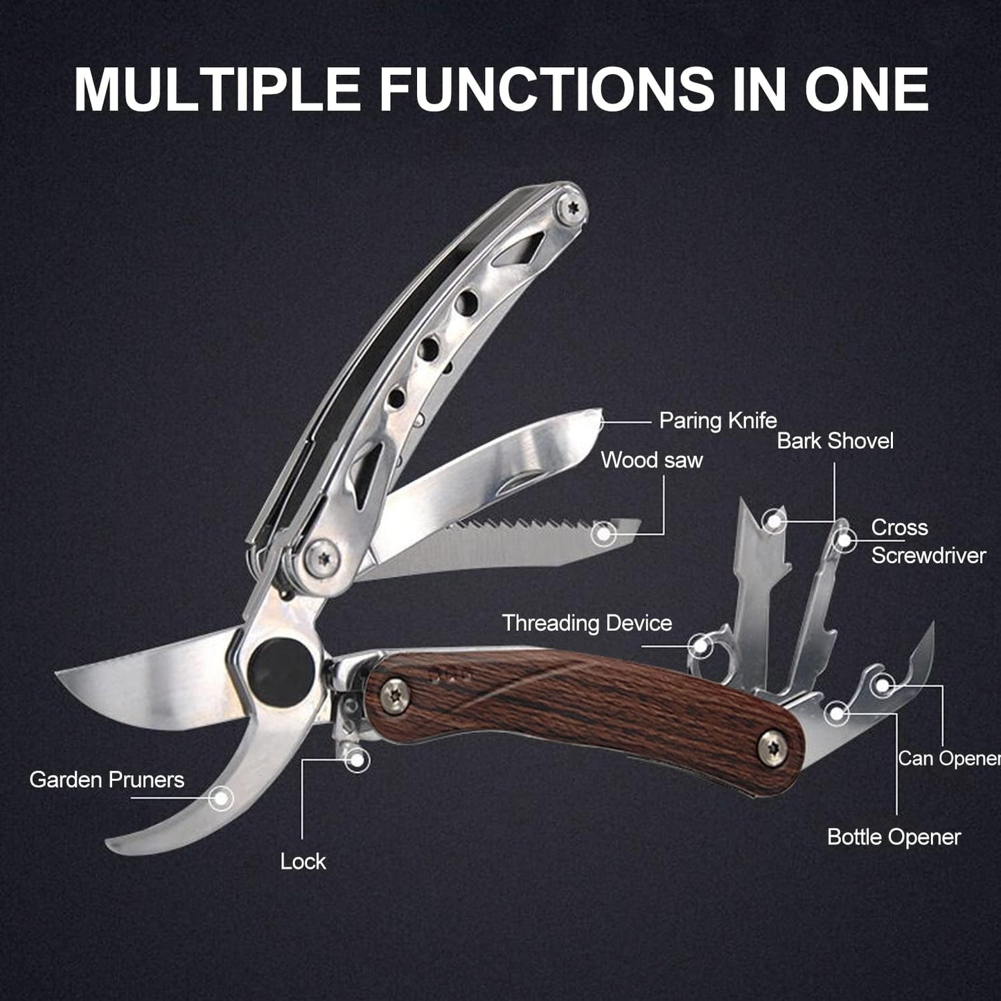 Pruning Shears, 7 in 1 Garden Pruners, Multitools Folding Gardening Shears, 8" Professional Garden Scissors, Garden Clippers, Garden Shears Pruning, Pruning Scissors
