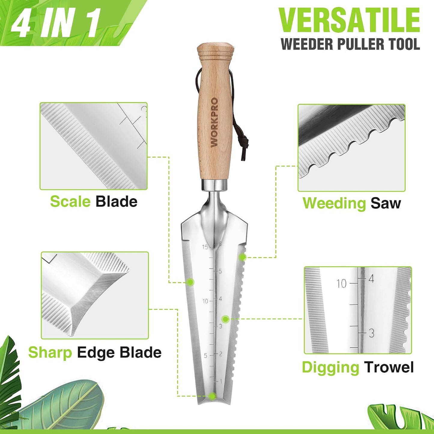 Garden Trowel with Wood Handle, Stainless Steel Narrow Hand Shovel