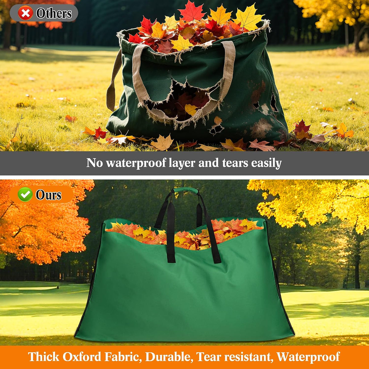 Leaf Bag for Collecting Leaves, 600D Oxford Cloth Collapsible Reusable Garden Yard Waste Tarp Container with Padded Handle 2 in 1 Leaf Collector Storage Bags Heavy Duty Leaf Tarp, 48" x 72"
