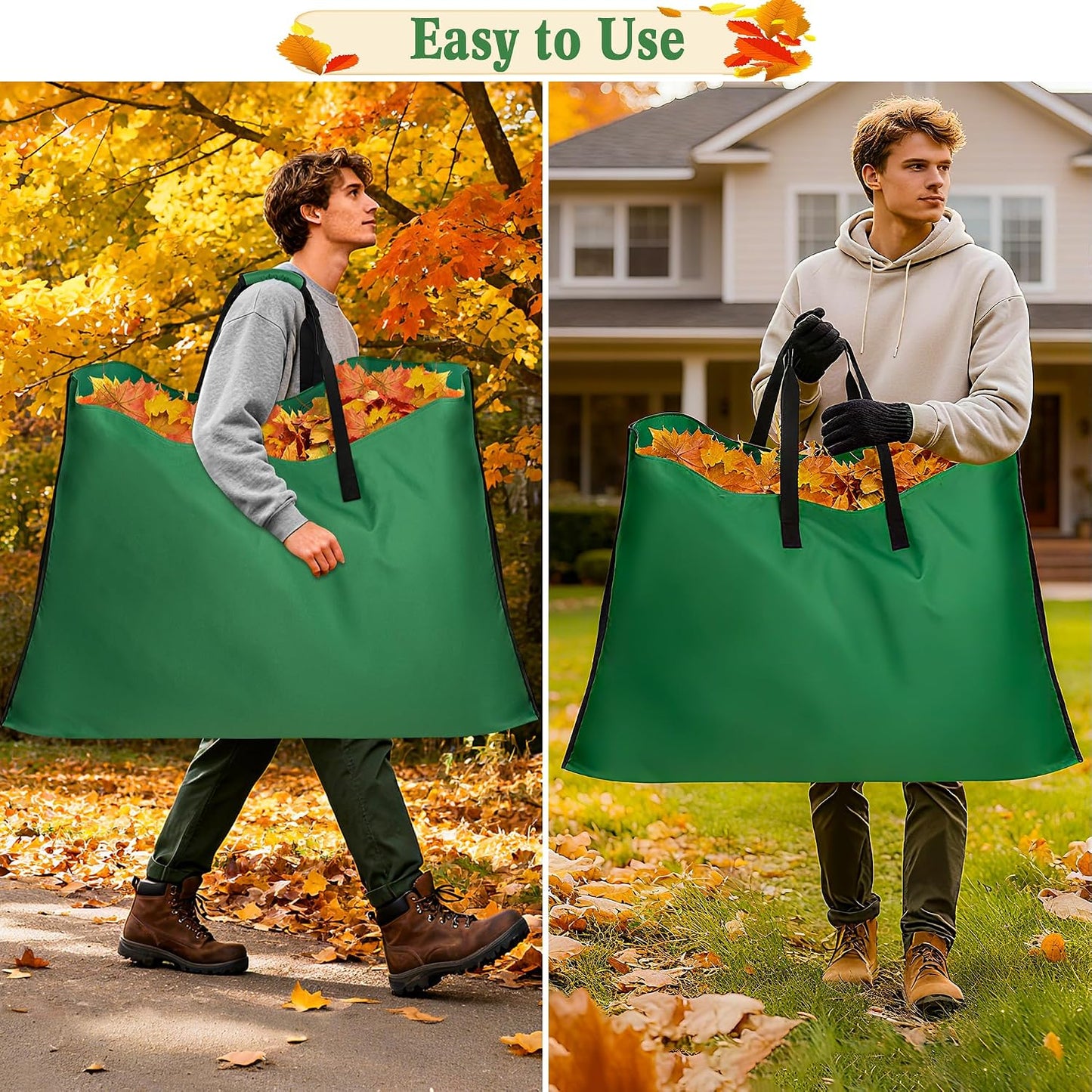 Leaf Bag for Collecting Leaves, 600D Oxford Cloth Collapsible Reusable Garden Yard Waste Tarp Container with Padded Handle 2 in 1 Leaf Collector Storage Bags Heavy Duty Leaf Tarp, 48" x 72"
