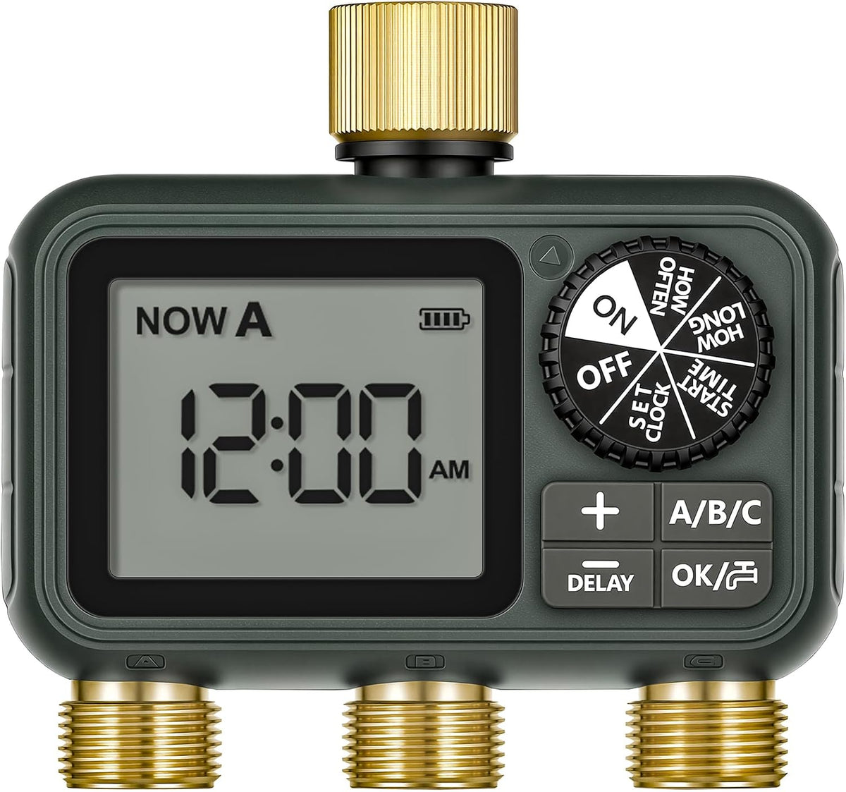 Brass Sprinkler Timer with Swivel, Programmable Water Timer for Garden Hose with Auto/Manual/Rain Delay Watering, Digital Irrigation System Kit,for Garden, Yard, Lawn 3 Outlet F13WT06