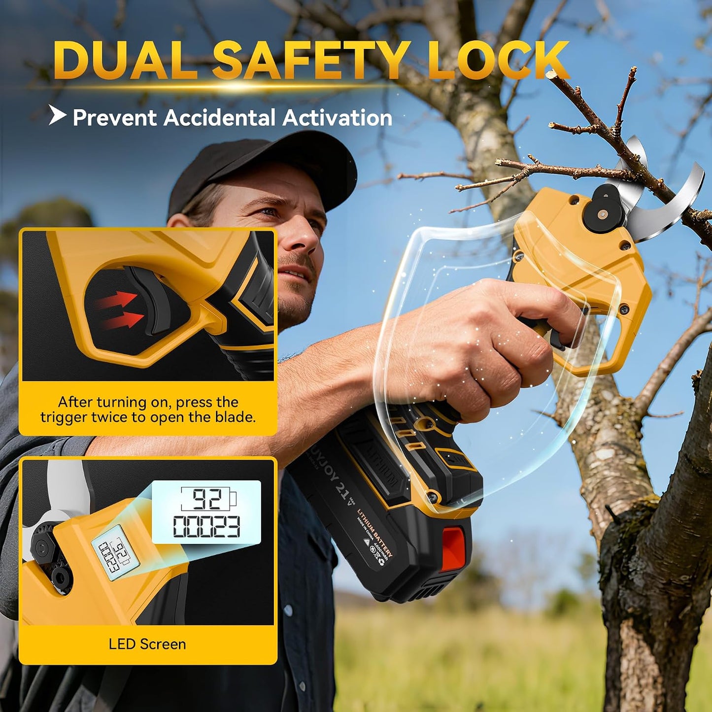 4-in-1 Pole Saw & Electric Pruning Shears, 1.4" Cutting Diameter Cordless Pruner, 6 Inch Chainsaw for Tree Trimming, 9.5ft Max Extension Pole, 2 x 4.0Ah Batteries, Battery Powered Pole Saw for Garden