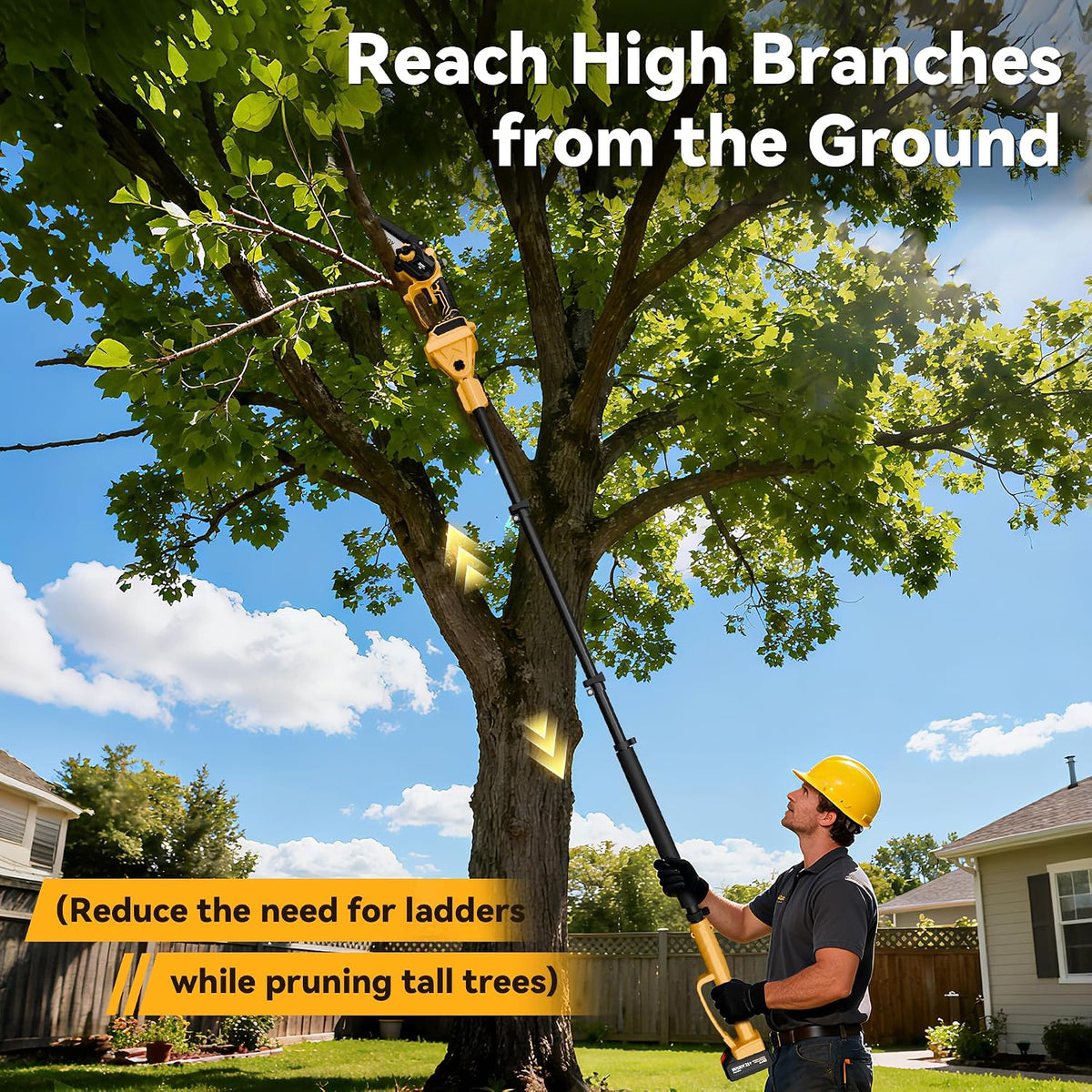 4-in-1 Pole Saw & Electric Pruning Shears, 1.4" Cutting Diameter Cordless Pruner, 6 Inch Chainsaw for Tree Trimming, 9.5ft Max Extension Pole, 2 x 4.0Ah Batteries, Battery Powered Pole Saw for Garden