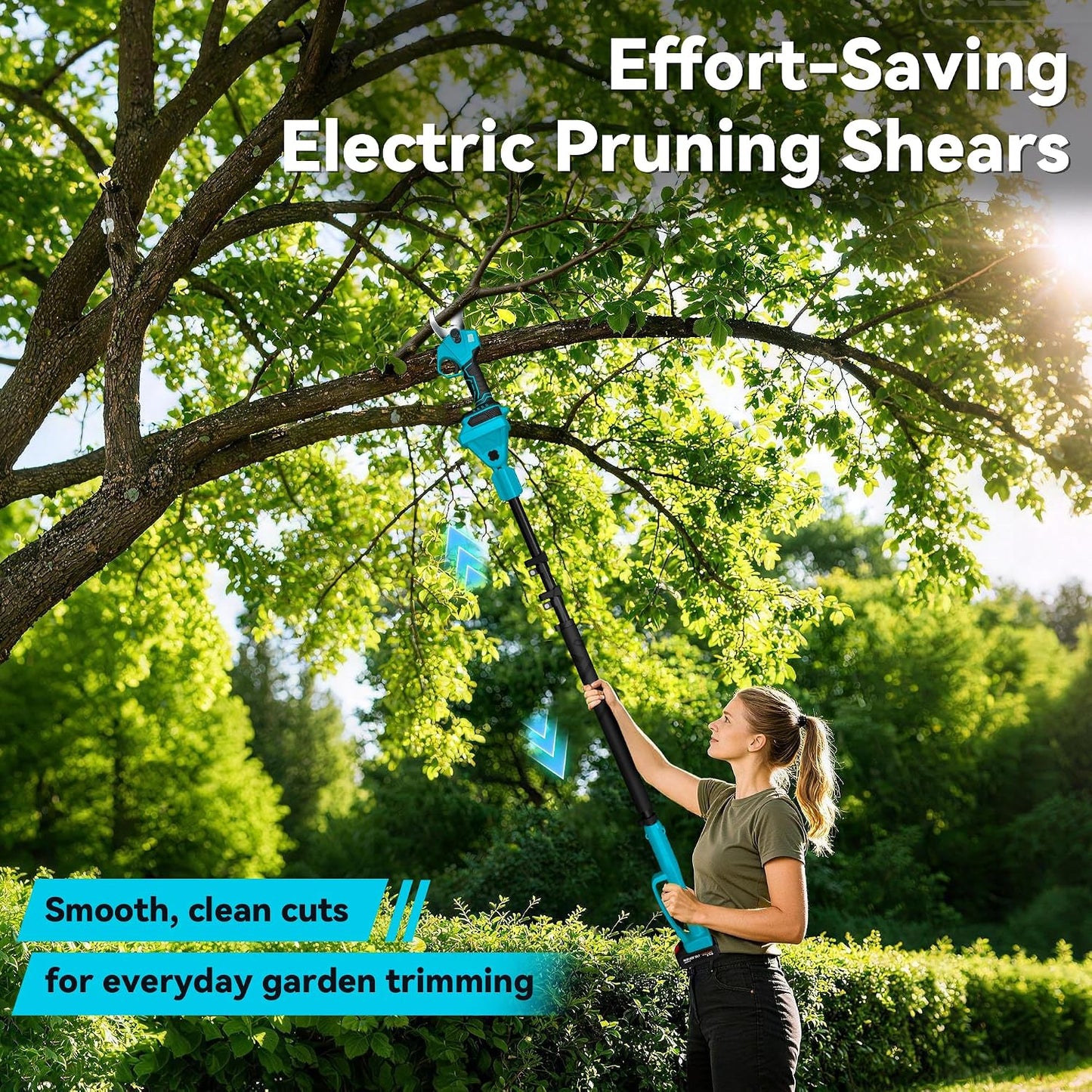4-in-1 Pole Saw & Electric Pruning Shears, 1.4" Cutting Diameter Cordless Pruner, 6 Inch Chainsaw for Tree Trimming, 9.5ft Max Extension Pole, 2 x 4.0Ah Batteries, Battery Powered Pole Saw for Garden