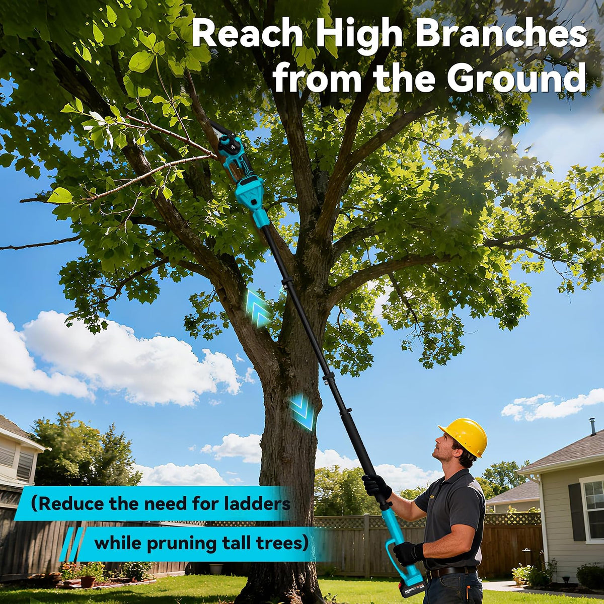 4-in-1 Pole Saw & Electric Pruning Shears, 1.4" Cutting Diameter Cordless Pruner, 6 Inch Chainsaw for Tree Trimming, 9.5ft Max Extension Pole, 2 x 4.0Ah Batteries, Battery Powered Pole Saw for Garden