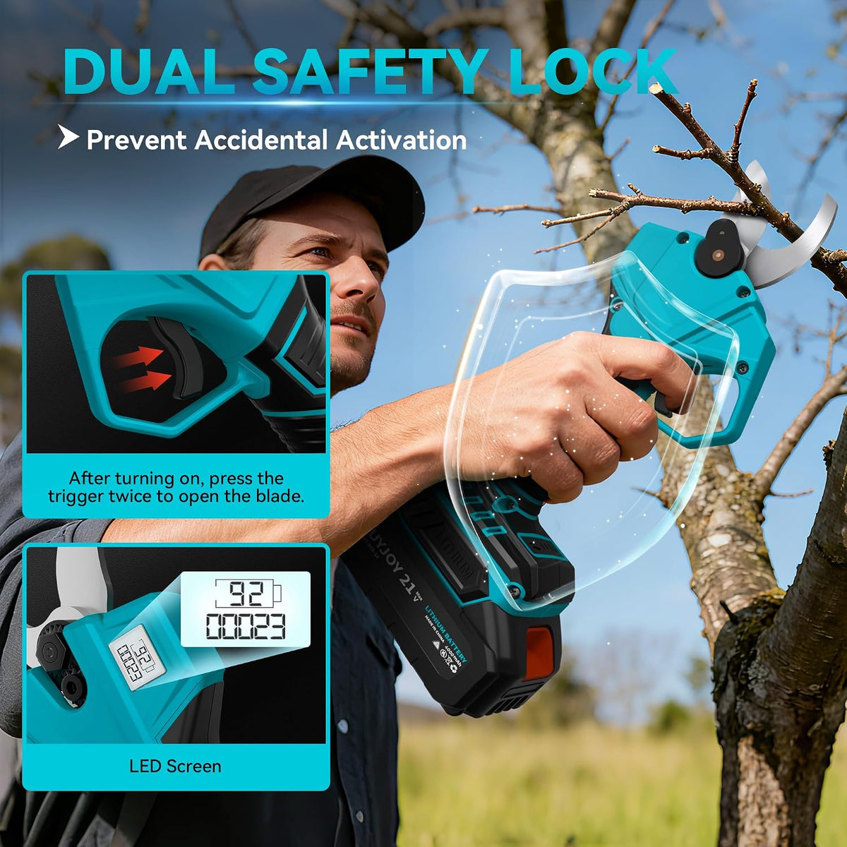 4-in-1 Pole Saw & Electric Pruning Shears, 1.4" Cutting Diameter Cordless Pruner, 6 Inch Chainsaw for Tree Trimming, 9.5ft Max Extension Pole, 2 x 4.0Ah Batteries, Battery Powered Pole Saw for Garden