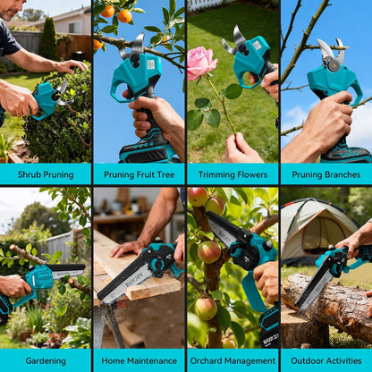4-in-1 Pole Saw & Electric Pruning Shears, 1.4" Cutting Diameter Cordless Pruner, 6 Inch Chainsaw for Tree Trimming, 9.5ft Max Extension Pole, 2 x 4.0Ah Batteries, Battery Powered Pole Saw for Garden