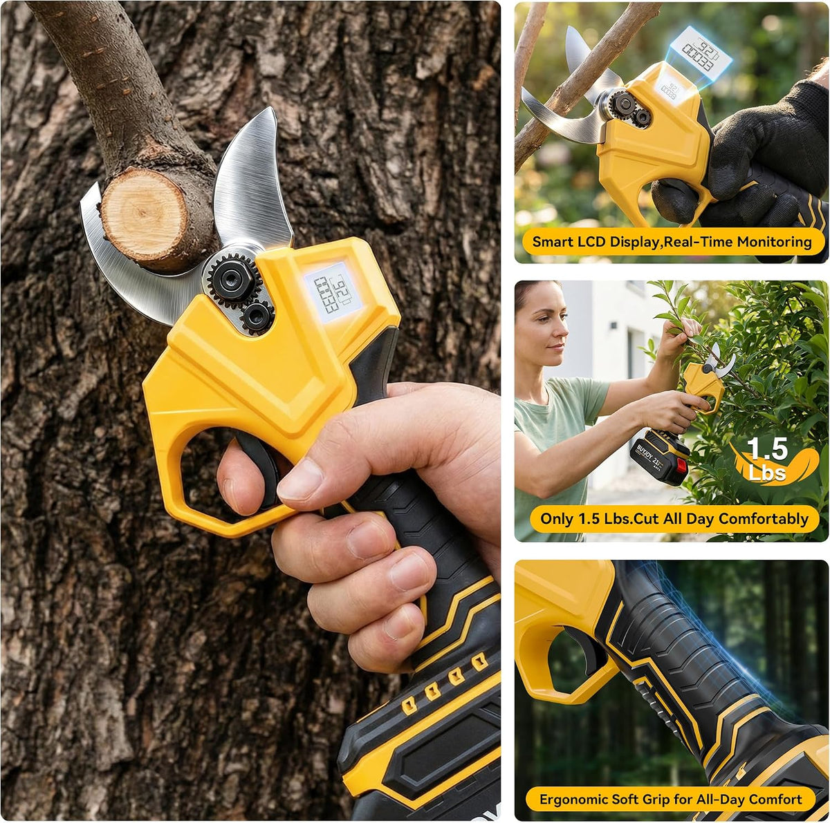 4-in-1 Pole Saw & Electric Pruning Shears, 1.4" Cutting Diameter Cordless Pruner, 6 Inch Chainsaw for Tree Trimming, 9.5ft Max Extension Pole, 2 x 4.0Ah Batteries, Battery Powered Pole Saw for Garden