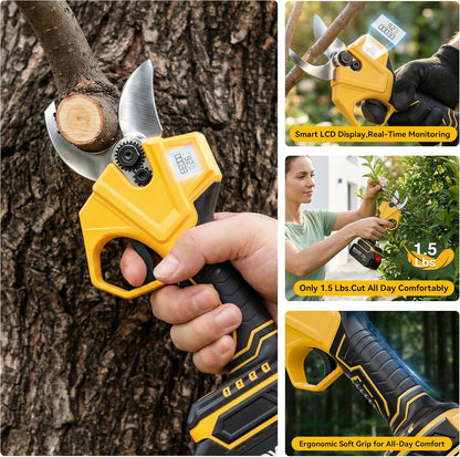 4-in-1 Pole Saw & Electric Pruning Shears, 1.4" Cutting Diameter Cordless Pruner, 6 Inch Chainsaw for Tree Trimming, 9.5ft Max Extension Pole, 2 x 4.0Ah Batteries, Battery Powered Pole Saw for Garden