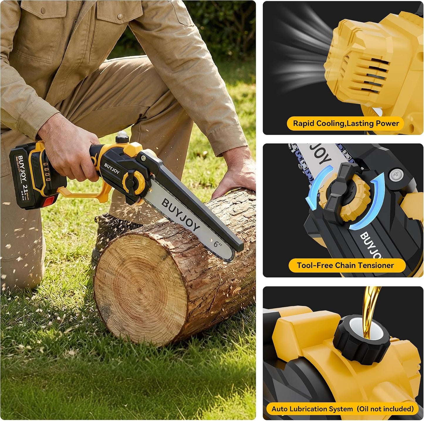 4-in-1 Pole Saw & Electric Pruning Shears, 1.4" Cutting Diameter Cordless Pruner, 6 Inch Chainsaw for Tree Trimming, 9.5ft Max Extension Pole, 2 x 4.0Ah Batteries, Battery Powered Pole Saw for Garden