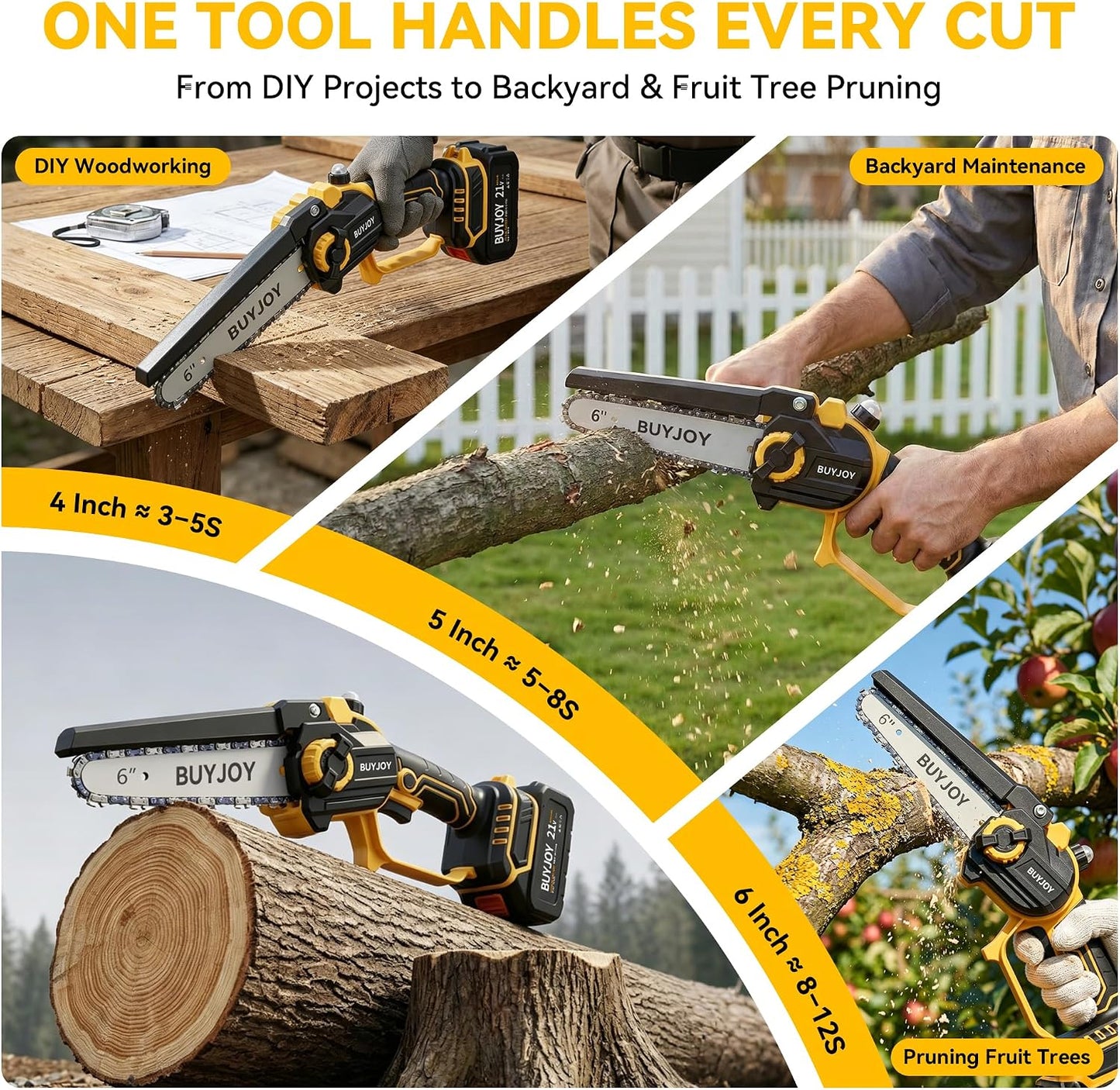 4-in-1 Pole Saw & Electric Pruning Shears, 1.4" Cutting Diameter Cordless Pruner, 6 Inch Chainsaw for Tree Trimming, 9.5ft Max Extension Pole, 2 x 4.0Ah Batteries, Battery Powered Pole Saw for Garden