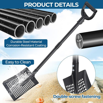 Chicken Coop Cleaner Shovel with Sifter, 61" Heavy Duty Adjustable Sifter Shovel for Poultry Bedding, Garden Soil Sifting, Durable Metal with Deep Sides & Ergonomic Handle