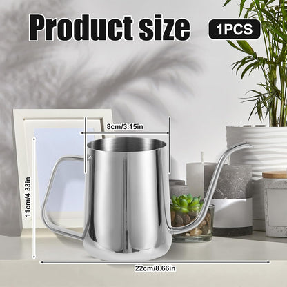 Small Plant Watering Can, 20oz Mini Stainless Steel Watering Pot with Long Curved Spout for House Plants Bonsai Succulents Flowers Garden Accessories (Steel Color)