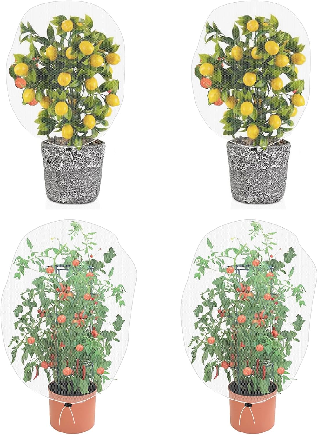 Garden Mesh Netting for Plants, 4 Pack Insect Bird Barrier Netting Mesh with Drawstring, 3.3x4.9 FT Garden Bug Netting Plant Cover for Protect Fruit Tree Vegetable Flowe