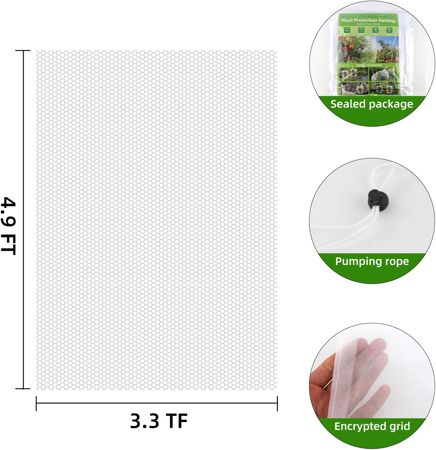 Garden Mesh Netting for Plants, 4 Pack Insect Bird Barrier Netting Mesh with Drawstring, 3.3x4.9 FT Garden Bug Netting Plant Cover for Protect Fruit Tree Vegetable Flowe