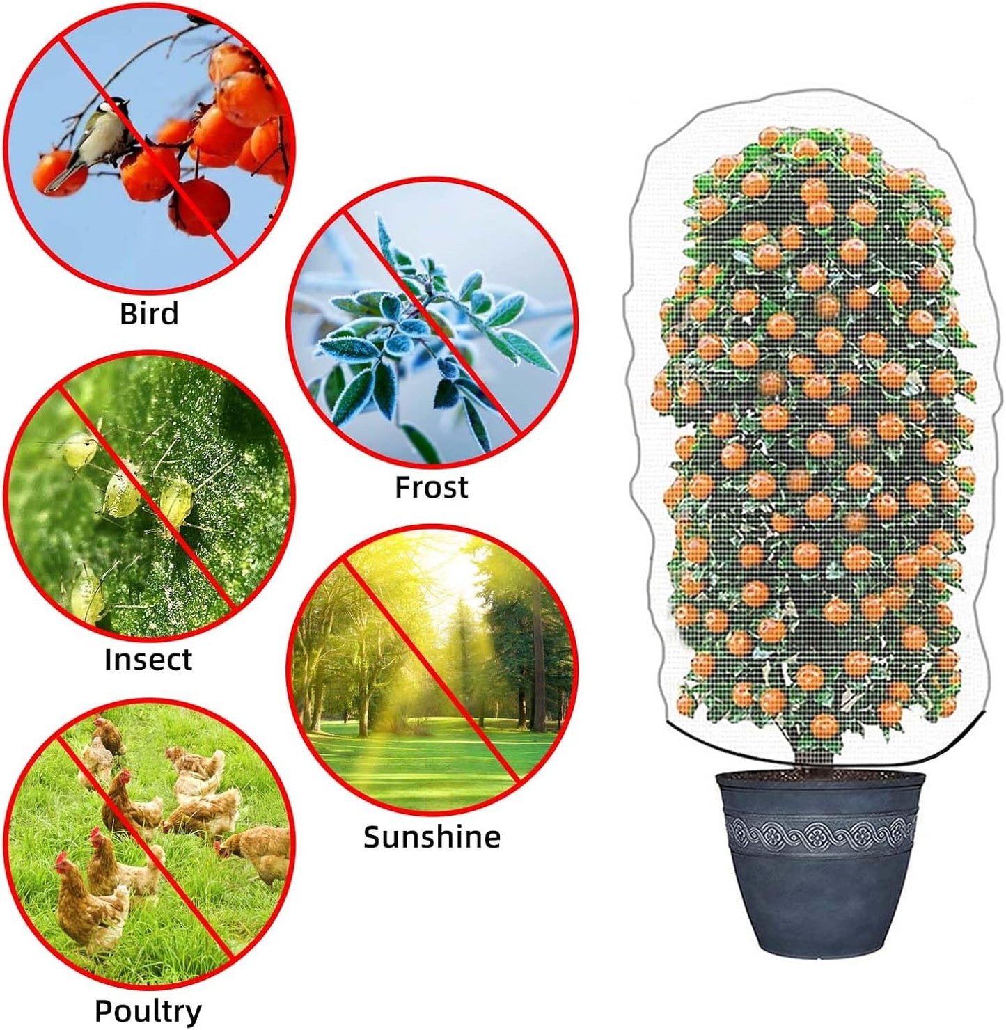 Garden Mesh Netting for Plants, 4 Pack Insect Bird Barrier Netting Mesh with Drawstring, 3.3x4.9 FT Garden Bug Netting Plant Cover for Protect Fruit Tree Vegetable Flowe
