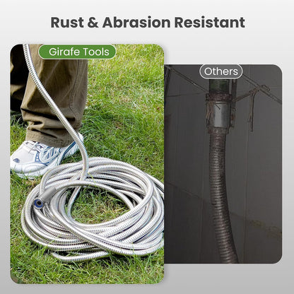 Garden Hose 50ft x 3/4", 304 Stainless Steel Metal Water Hose, No Kink Garden Water Hose with 9 Pattern Spray Nozzle, Flexible, Lightweight, Kink Free Hose for Yard, Outdoor