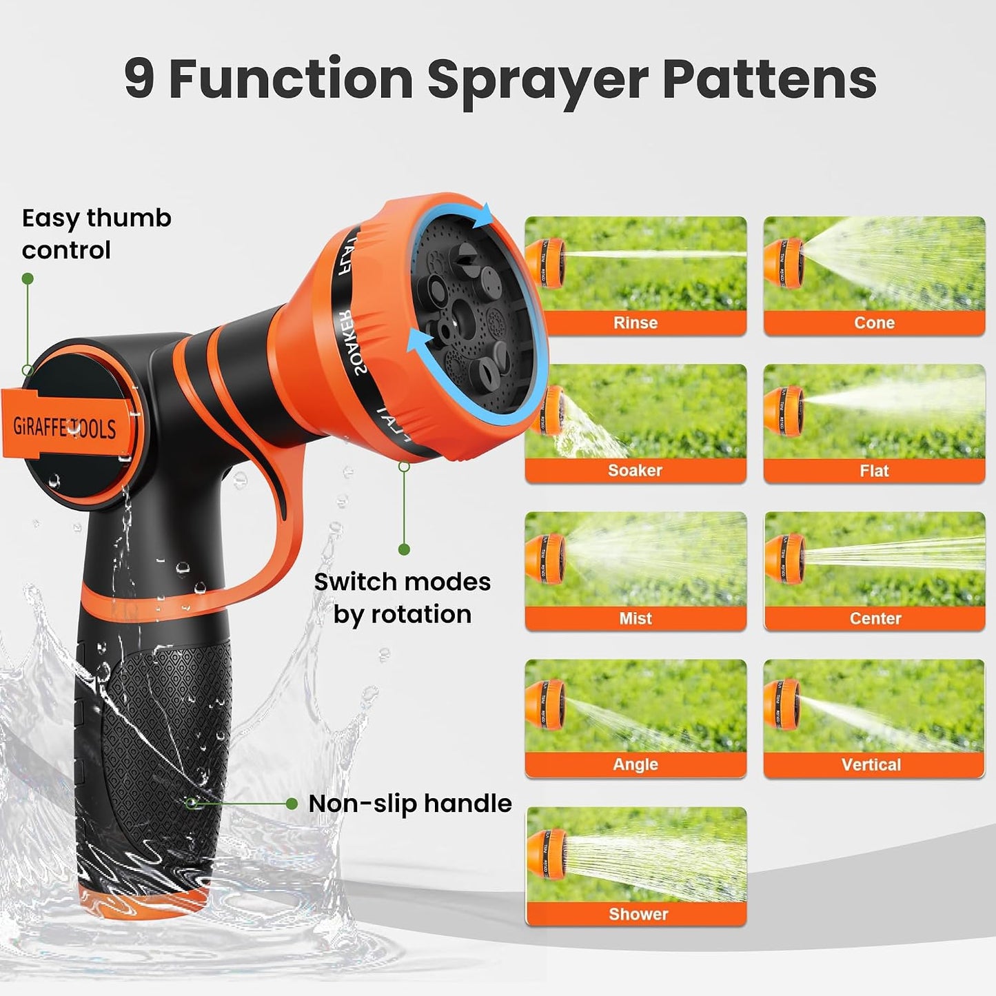 Garden Hose 50ft x 3/4", 304 Stainless Steel Metal Water Hose, No Kink Garden Water Hose with 9 Pattern Spray Nozzle, Flexible, Lightweight, Kink Free Hose for Yard, Outdoor