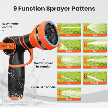 Garden Hose 50ft x 3/4", 304 Stainless Steel Metal Water Hose, No Kink Garden Water Hose with 9 Pattern Spray Nozzle, Flexible, Lightweight, Kink Free Hose for Yard, Outdoor