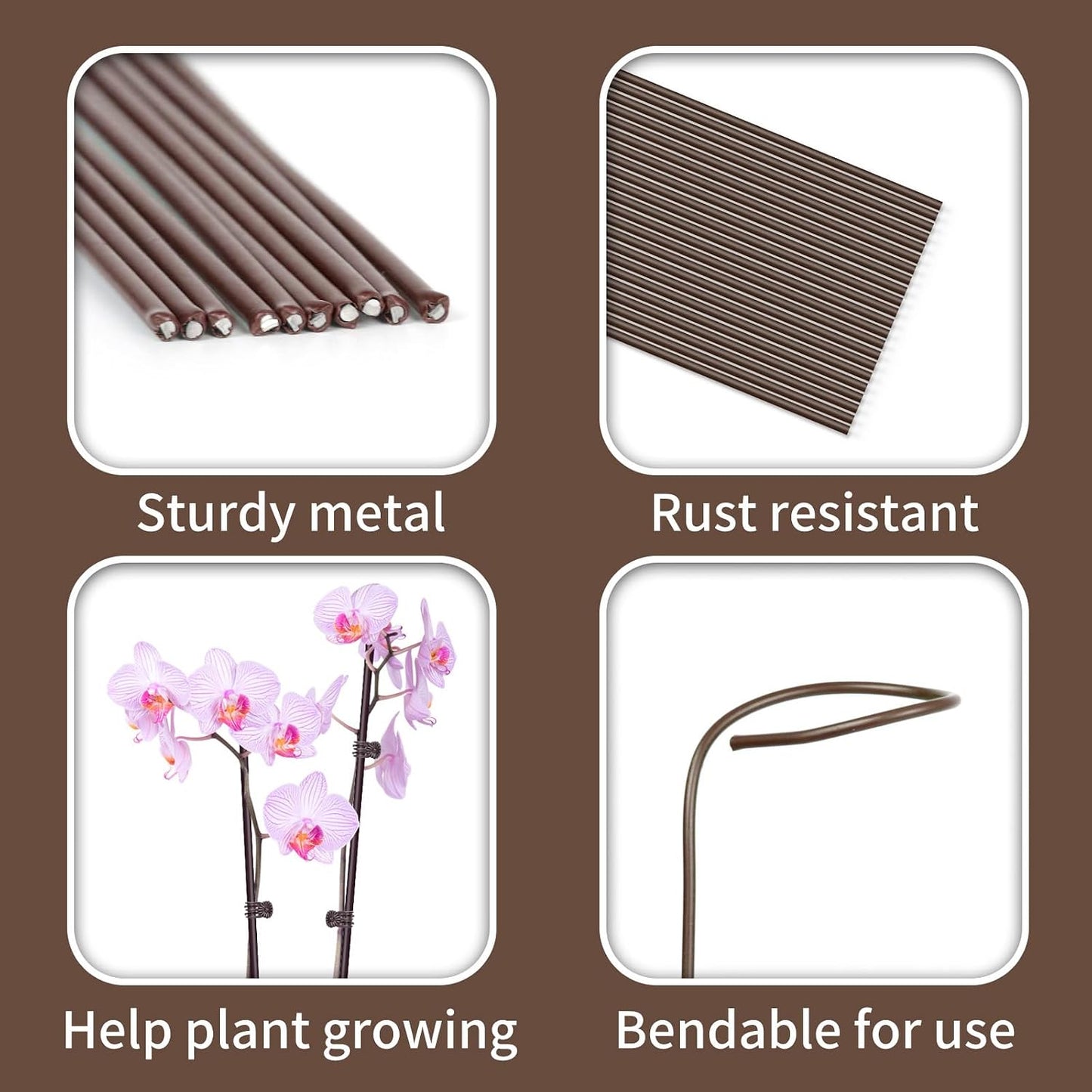 10Pcs Plant Support Stakes with 15Pcs Plant Clips, 16inch Plant Sticks