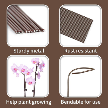 10Pcs Plant Support Stakes with 15Pcs Plant Clips, 16inch Plant Sticks