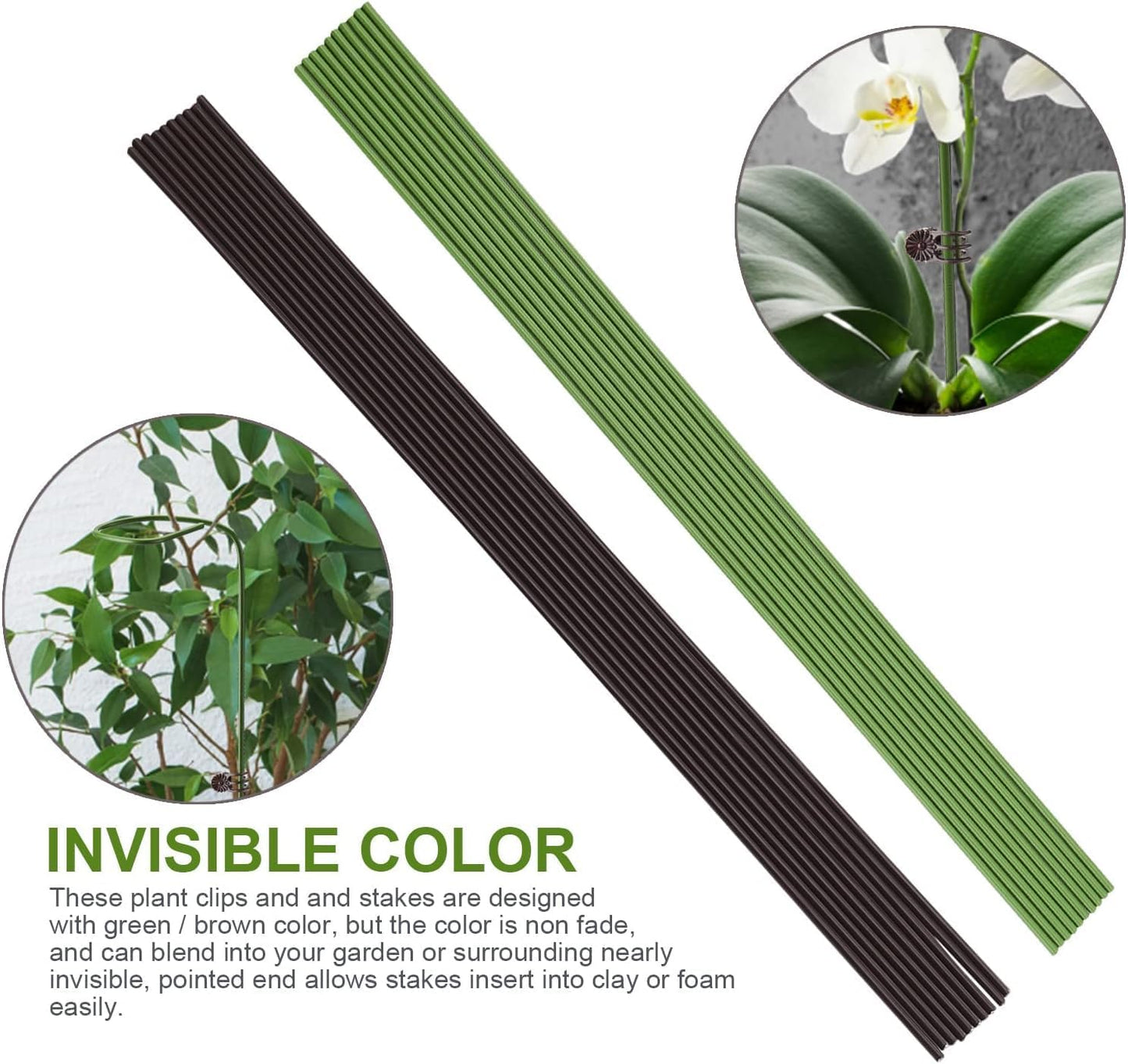 10Pcs Plant Support Stakes with 15Pcs Plant Clips, 16inch Plant Sticks