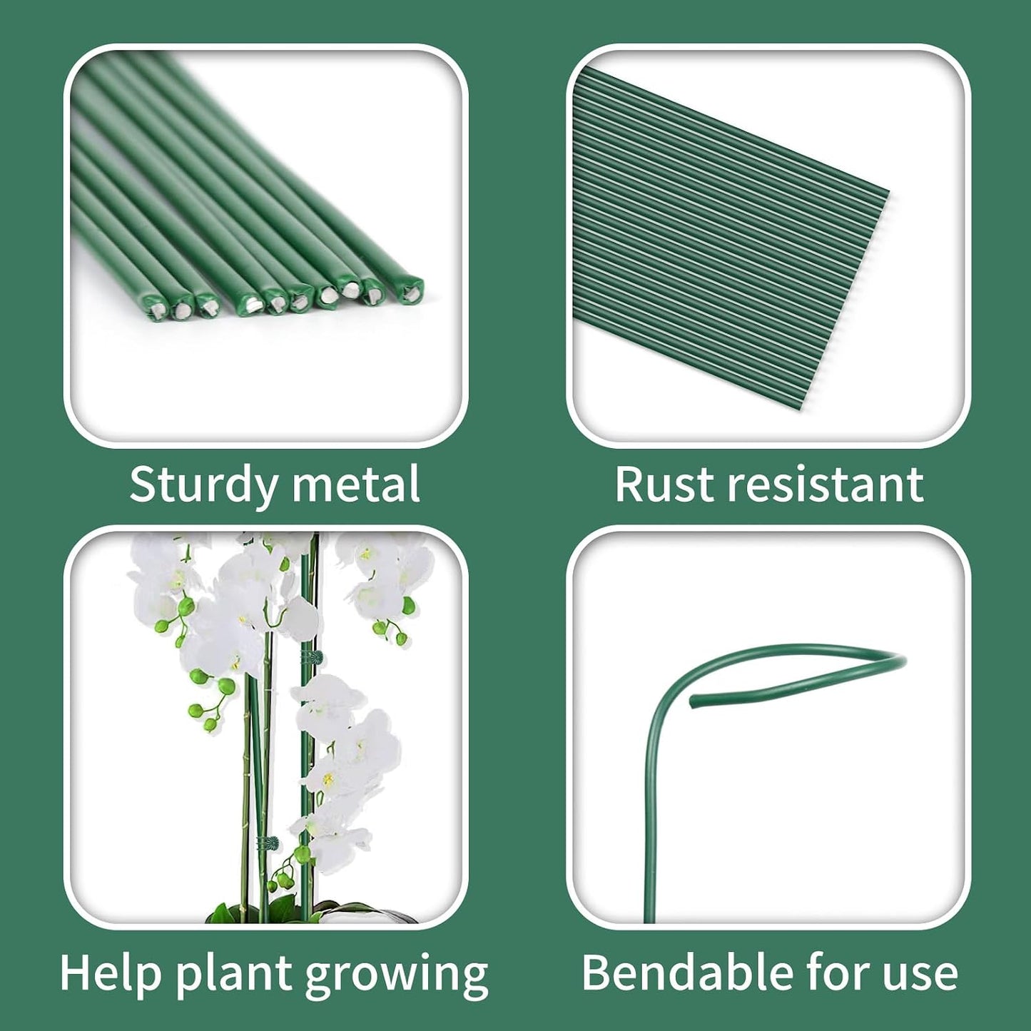 10Pcs Plant Support Stakes with 15Pcs Plant Clips, 16inch Plant Sticks