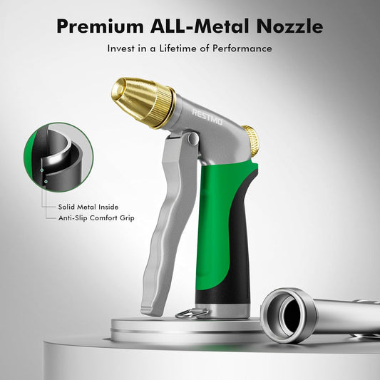 Metal Water Hose Nozzle, High Pressure Garden Sprayer, Green
