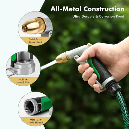 Metal Water Hose Nozzle, High Pressure Garden Sprayer, Green
