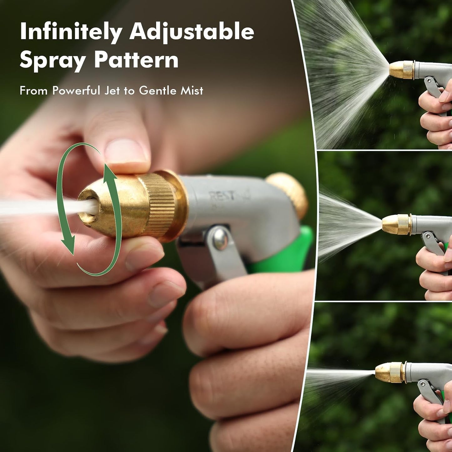 Metal Water Hose Nozzle, High Pressure Garden Sprayer, Green