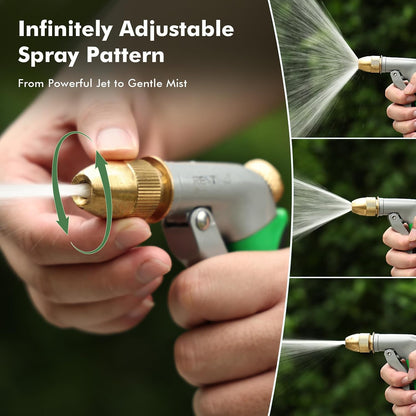 Metal Water Hose Nozzle, High Pressure Garden Sprayer, Green