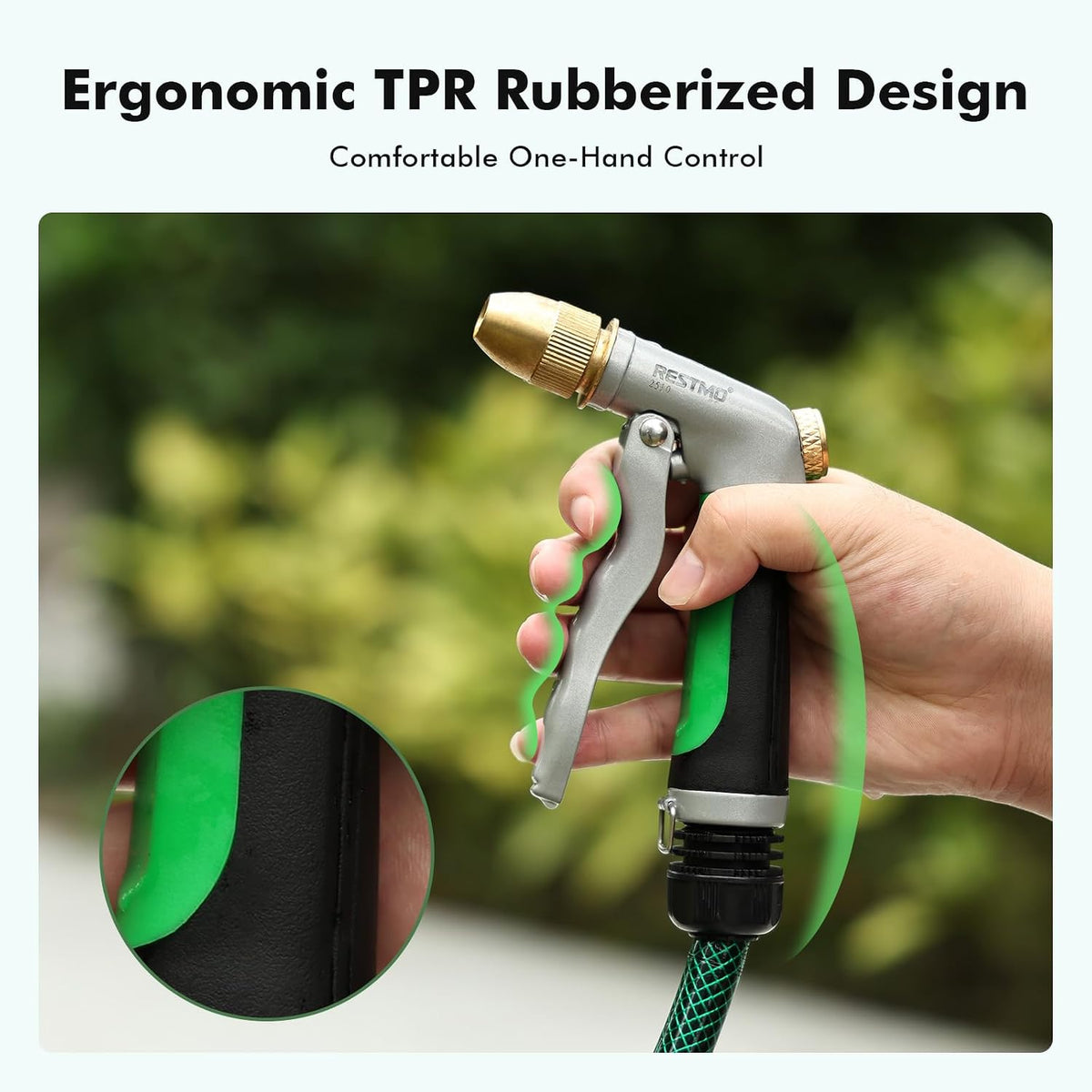 Metal Water Hose Nozzle, High Pressure Garden Sprayer, Green