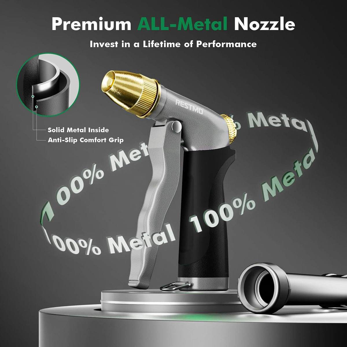 Metal Water Hose Nozzle, High Pressure Garden Sprayer, Green