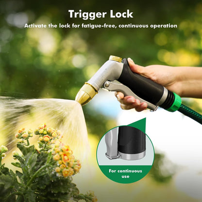 Metal Water Hose Nozzle, High Pressure Garden Sprayer, Green