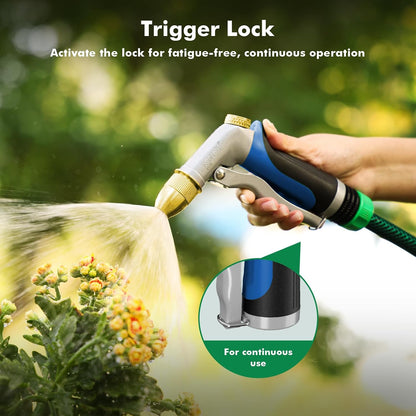 Metal Water Hose Nozzle, High Pressure Garden Sprayer, Green