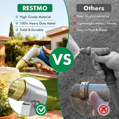 Metal Water Hose Nozzle, High Pressure Garden Sprayer, Green