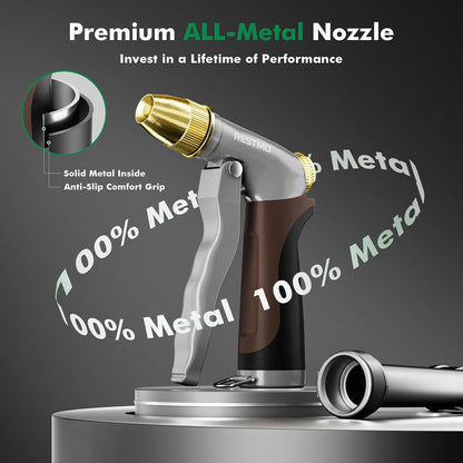 Metal Water Hose Nozzle, High Pressure Garden Sprayer, Green