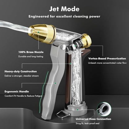 Metal Water Hose Nozzle, High Pressure Garden Sprayer, Green