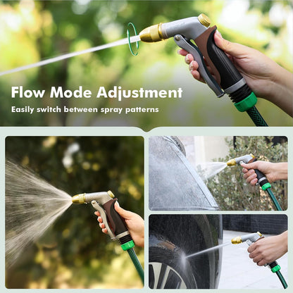 Metal Water Hose Nozzle, High Pressure Garden Sprayer, Green