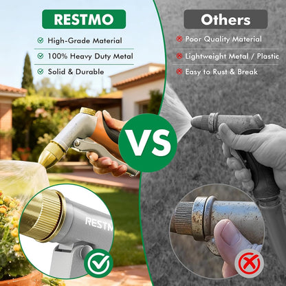 Metal Water Hose Nozzle, High Pressure Garden Sprayer, Green
