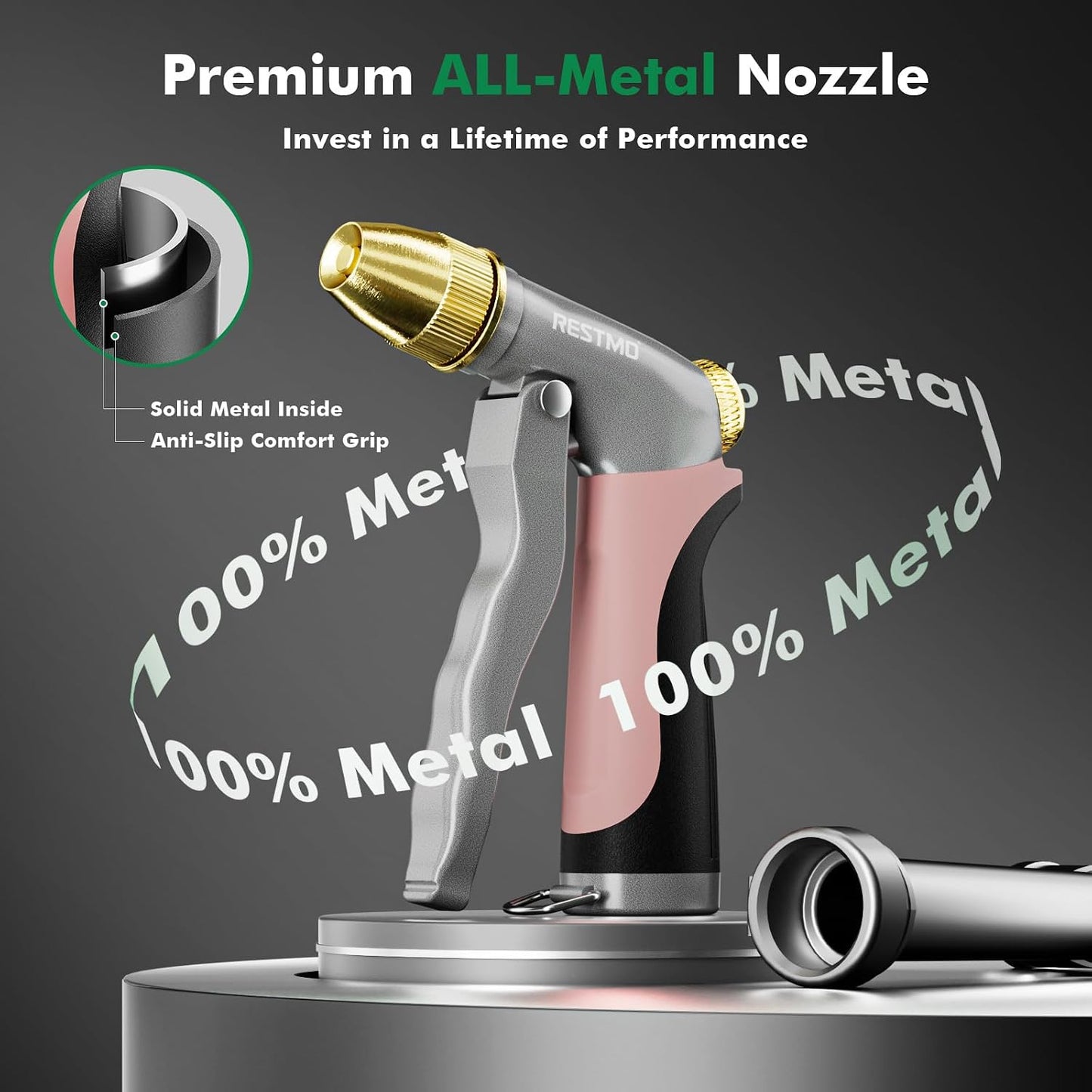 Metal Water Hose Nozzle, High Pressure Garden Sprayer, Green